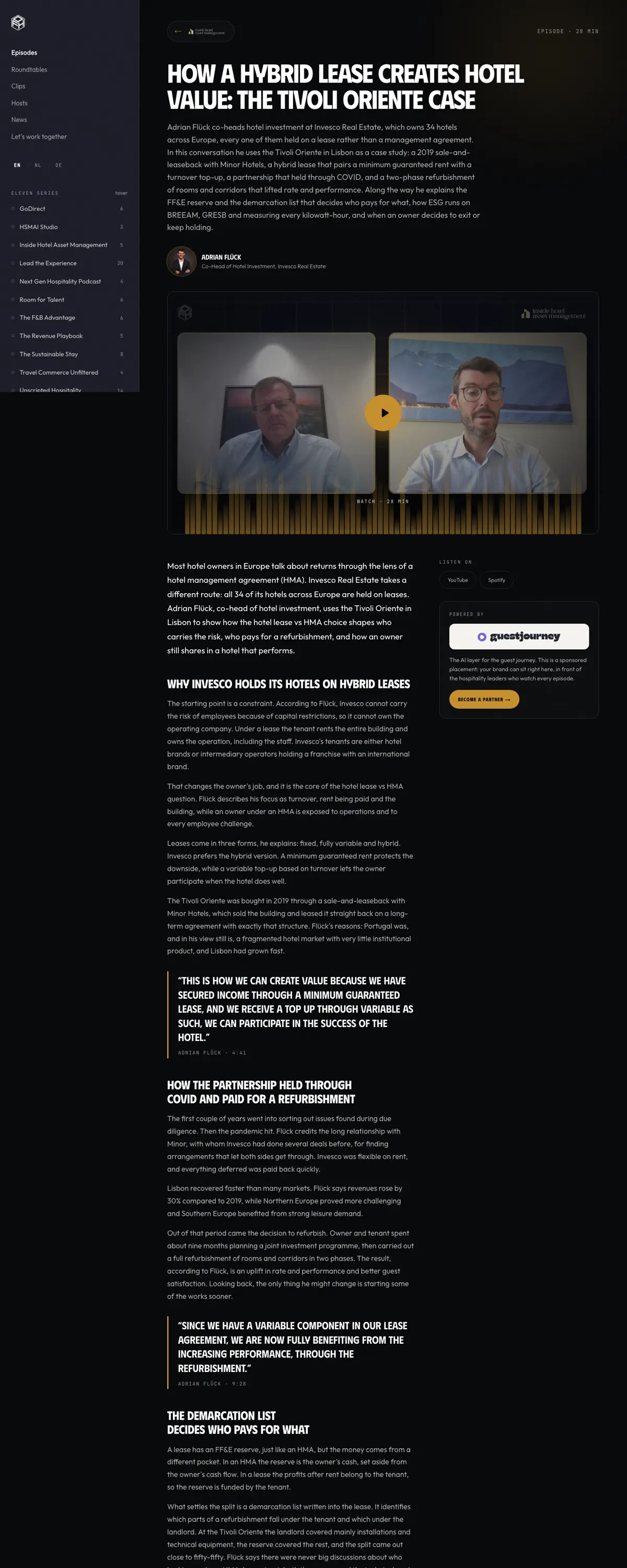 The live episode page on futureofhospitality.org: How a hybrid lease creates hotel value, the Tivoli Oriente case